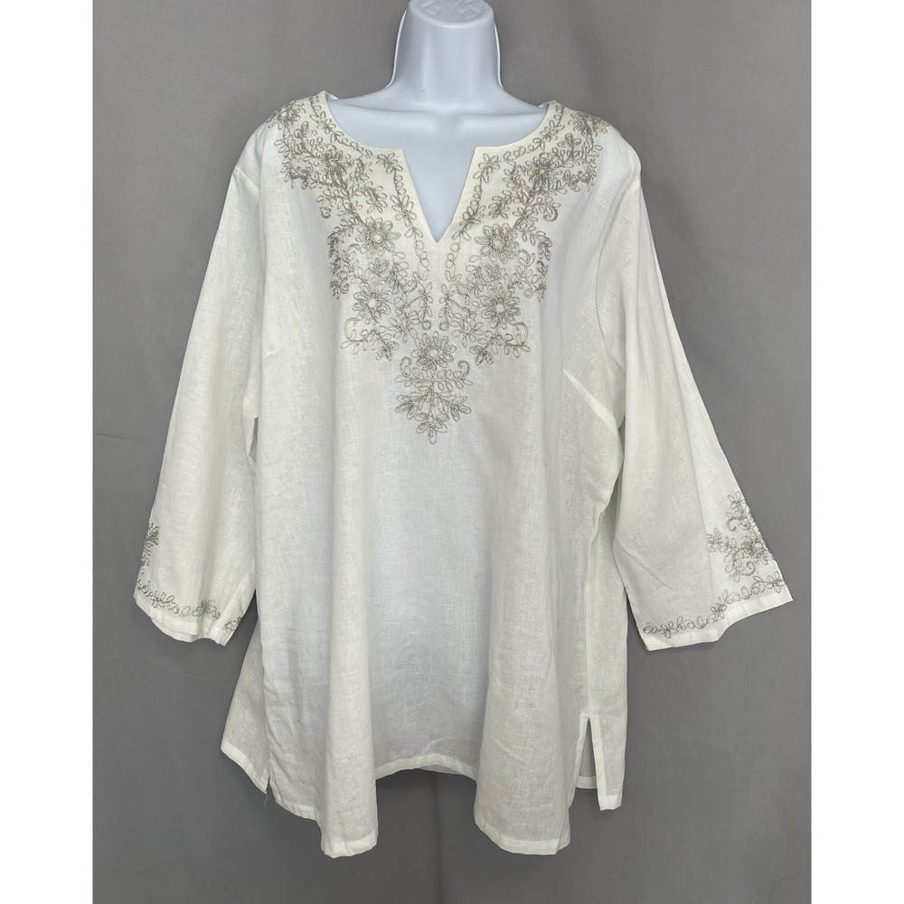 tantrums tunic or embroidered  top lightweight‎  53% Linen 47% Cotton XXL